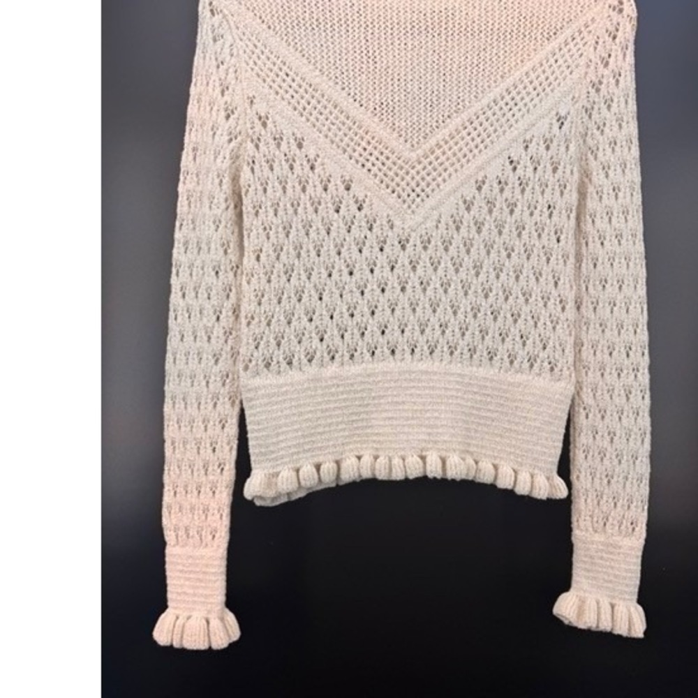 ZARA Cream Pointelle Ruffle Knit Sweater Women MEDIUM Romantic Boho Cottage - Picture 8 of 9
